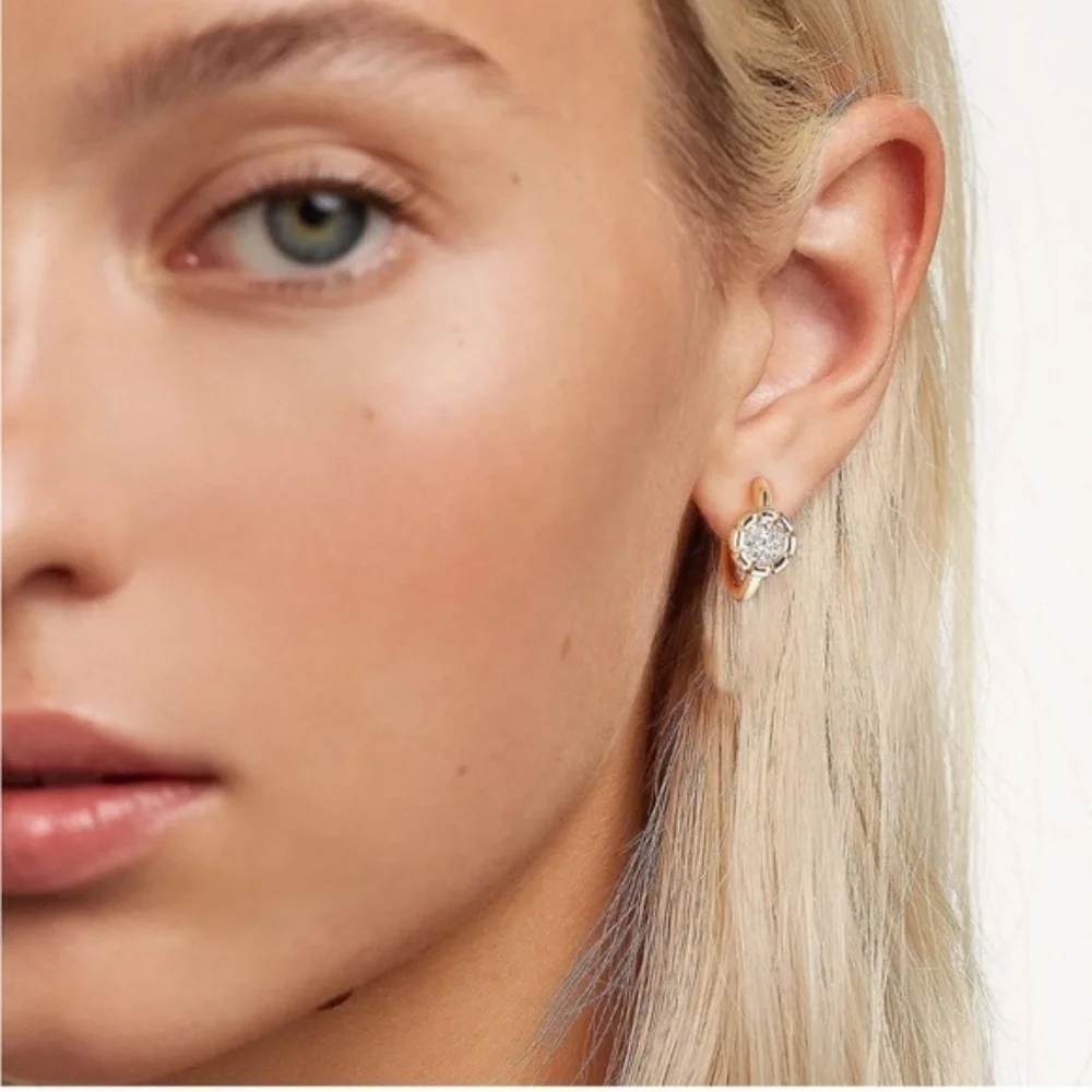 GOLD 14k Gold Plated Flower Hoop Earrings
